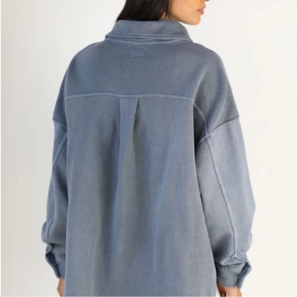 Joah Brown Over Sized French Terry Blue Button-Up Jacket - Picture 2 of 7